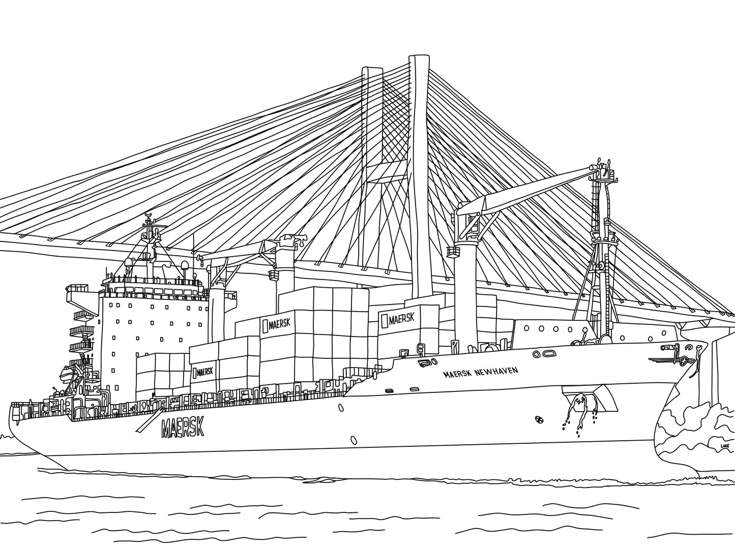 Savannah River Bridge and Ship