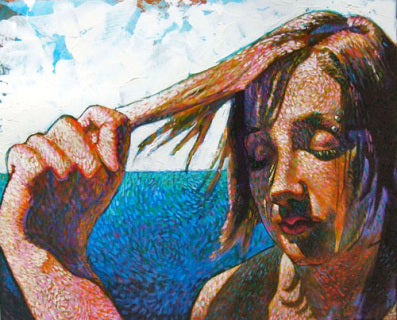 Girl Pulling Hair By the Ocean